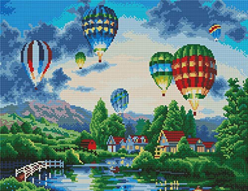 Abillyn Stickerei-Kreuzstich-Set, Landschaft, farbenfroher Heißluftballon, gestempelt mit gedrucktem Muster, Starter-Set (Ballon) von Abillyn