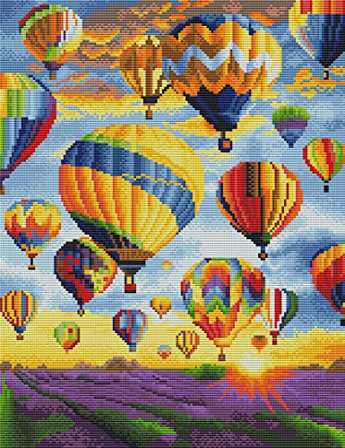 Abillyn Stickerei-Kreuzstich-Set, Lavendelfeld, bunte Heißluftballons, geprägt mit bedrucktem Muster, Starter-Set (Lavendel) von Abillyn