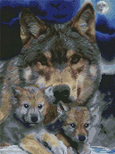 Abillyn Stickerei-Kreuzstich-Set, Motiv: Wolf und Jung, mit aufgedrucktem Muster, Starter-Set (Wolf) von Abillyn