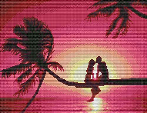 Abillyn Stickerei-Kreuzstich-Set, Paar, Küssen am Strand, Palme, Sonnenuntergang, gestempelt mit bedrucktem Muster, Starter-Set (Paar) von Abillyn