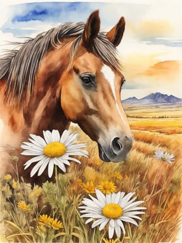 Abillyn Stickerei-Kreuzstich-Set, Pferd und Blumen, gestempelt mit gedrucktem Muster, Starter-Set (Pferd) von Abillyn