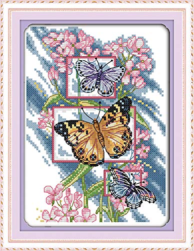 Abillyn Stickerei-Kreuzstich-Set, Schmetterling-Motiv, mit aufgedrucktem Muster, Starter-Set (Schmetterling) von Abillyn