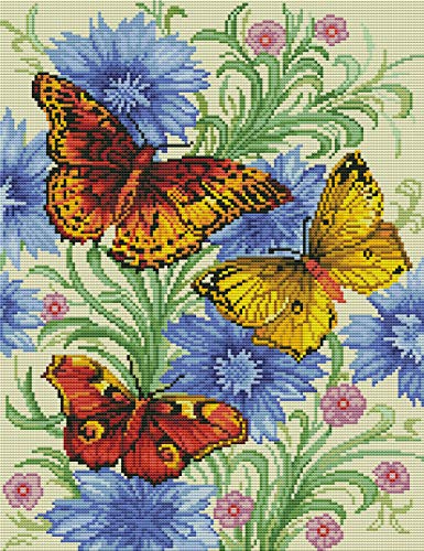 Abillyn Stickerei-Kreuzstich-Set, Schmetterling und Blumen, mit aufgedrucktem Muster, Starter-Set (Schmetterling) von Abillyn