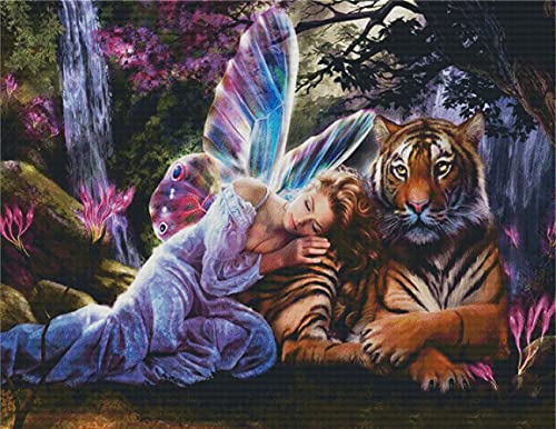 Abillyn Kreuzstich Stickpackungen Vorgedruckt, Schönheit und Tiger Bilder Stickerei Set (Schönheit und Tiger) von Abillyn