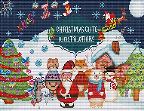 Abillyn Stickerei-Kreuzstich-Set, Weihnachten, niedliche Illustrationen, geprägt mit aufgedrucktem Muster, Starter-Set (Weihnachten) von Abillyn