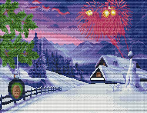 Abillyn Stickerei-Kreuzstich-Set, Winter, Schneelandschaft, Feuerwerk, mit aufgedrucktem Muster, Starter-Set (Schnee) von Abillyn