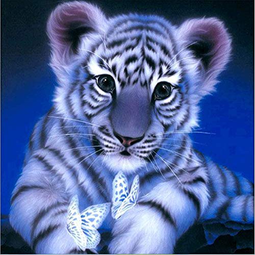 Abillyn Stickerei-Kreuzstich-Set, blau-weißer Tiger und Schmetterling, gestempelt mit bedrucktem Muster, Starter-Set (Tiger) von Abillyn