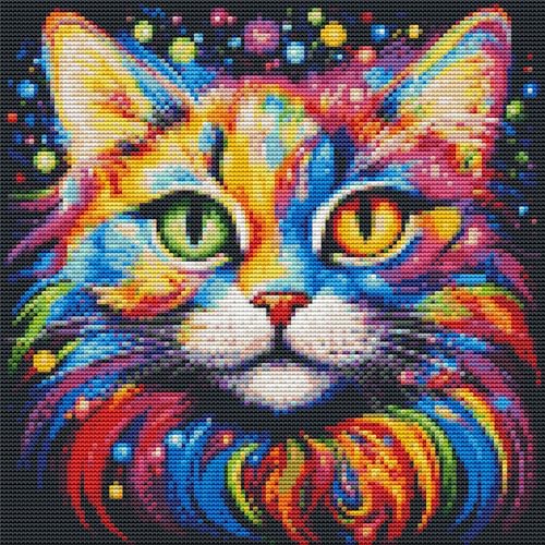 Abillyn Stickerei-Kreuzstich-Set, bunte Katze, gestempelt mit gedrucktem Muster, Starter-Set (Katze) von Abillyn