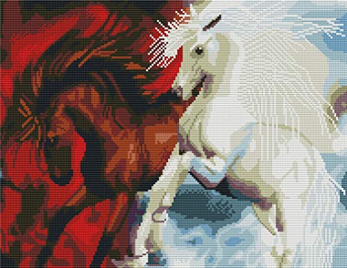 Abillyn Stickerei-Kreuzstich-Set, rote und weiße Pferde, mit aufgedrucktem Muster, Starter-Set (Pferd) von Abillyn