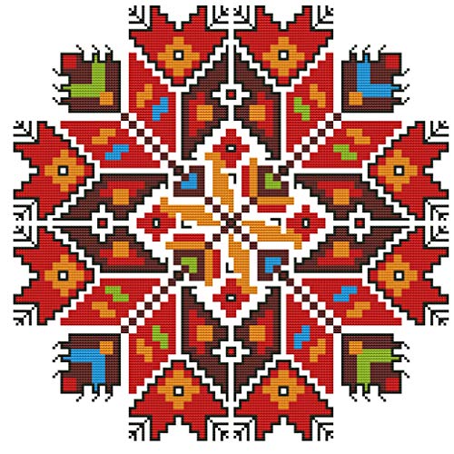 Abillyn Stickerei-Kreuzstich-Set, rotes Mandala-Prägung mit aufgedrucktem Muster, Starter-Set (Mandala 4) von Abillyn