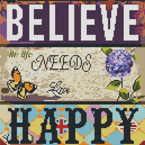 Abillyn Stickerei-Kreuzstich-Set "Believe Happy", gestempelt mit gedrucktem Muster, Starter-Set (Believe Happy) von Abillyn