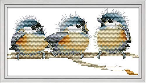 Abillyn Stickerei-Set, Kreuzstich, Drei kleine Vögel gestempelt mit gedrucktem Muster, Starter-Set (Vögel 2) von Abillyn