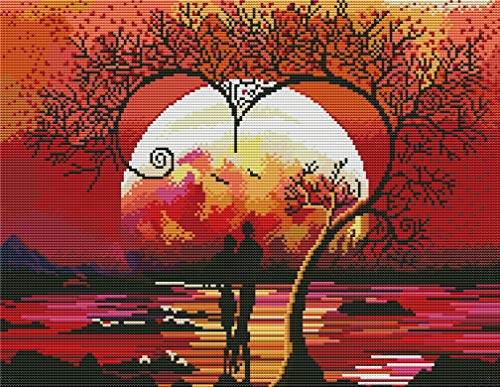 Abillyn Stickerei-Kreuzstich-Set, Liebesbaum, Meer Sonnenuntergang, romantisch, gestempelt mit gedrucktem Muster, Starter-Set (Liebesbaum) von Abillyn