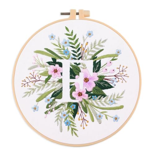 Abillyn Stickerei-Starter-Set, englischer Buchstabe F und Blumen, gestempelt mit gedrucktem Muster, Kreuzstich-Sticksets (Buchstabe F) von Abillyn