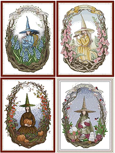 Abillyn Stickpackung Kreuzstich-Set, 4 Jahreszeiten in der Zauberwelt mit aufgedrucktem Muster von Abillyn