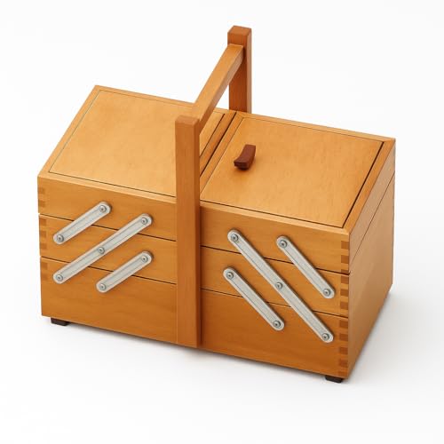 Abio Nähkasten 28x17x17cm Natur 3 Ebenen Holz mit Beinen Nähkorb Vintage Nähset Groß Leer ohne Inhalt Nähzubehör Modern 211001.NATURAL von Abio