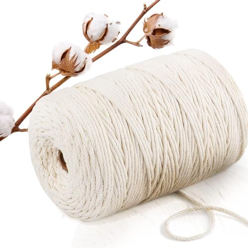 Makramee Garn 2mm 200m Baumwollgarn Macrame Cord Kordel Garn für Makramee Schnur Makrameegarn Baumwollschnur Baumwollkordel Naturweiß Baumwolle 2mm 200m von Abio