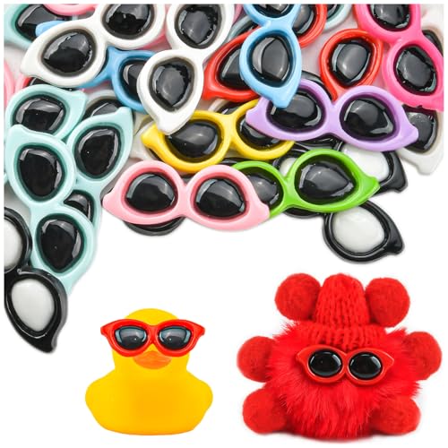 Abitoncc Mini-Sonnenbrillen-Anhänger aus Kunstharz, oval, flache Rückseite, zum Basteln, 10 Farben für selbstgemachte Cheer-Nadeln, Puppen, Sonnenbrillen, Bastelknöpfe, Zubehör, Verzierungen, 88 Stück von Abitoncc