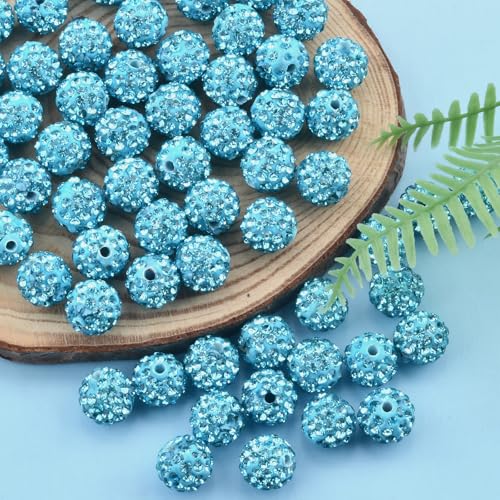 Baseball-Perlen-Halskette, Funkelndes Shamballa-Discokugel-Design für Schmuckherstellung, 10 mm Größe, runde Form, Hellblau, 120 Stück Baseball-Perlen-Halskette, Funkelndes Shamballa-Discokugel-Design für Schmuckherstellung, 10 mm Größe, runde Form, Hellblau, 120 Stück von Abitoncc