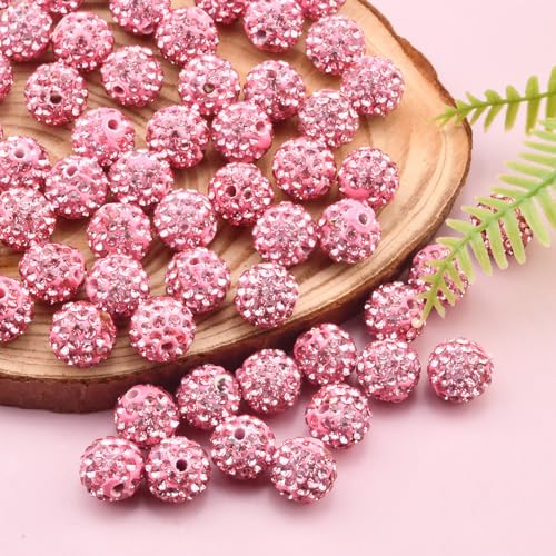 Baseball-Perlen-Halskette, Funkelndes Shamballa-Discokugel-Design für Schmuckherstellung, 10 mm Größe, runde Form, Rosa, 120 Stück Baseball-Perlen-Halskette, Funkelndes Shamballa-Discokugel-Design für Schmuckherstellung, 10 mm Größe, runde Form, Rosa, 120 Stück von Abitoncc