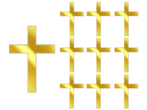 Abiyou Kuchendeko Kreuz Cake Topper, 10 Stück Gold Acryl Torte Deko, Kreuz Tortendeko Taufe, Cake Topper Kommunion, Spiegel Kuchen Dekoration Set, Tortendeko Kommunion, für Hochzeit, Geburtstag Party von Abiyou
