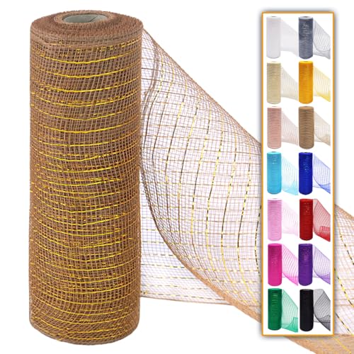 Braunes Deko-Mesh-Band, 25,4 cm, 9,1 m, dekoratives Netzgewebe mit Folie für Kränze, Weihnachtsbaum, Band, Tür, Basteln, Halloween, Dekoration, Hochzeit, Partyzubehör (Braun, 1 Stück) von Ableme Deco