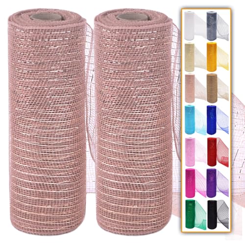 Deko-Mesh-Band in Rotgold, 25,4 cm, 9,1 m, dekoratives Netzgewebe mit Folie für Kränze, Weihnachtsbaum, Band, Tür, Basteln, Halloween, Dekoration, Hochzeit, Party, Zubehör, Roségold, 2 Stück Deko-Mesh-Band in Rotgold, 25,4 cm, 9,1 m, dekoratives Netzgewebe mit Folie für Kränze, Weihnachtsbaum, Band, Tür, Basteln, Halloween, Dekoration, Hochzeit, Party, Zubehör, Roségold, 2 Stück von Ableme Deco
