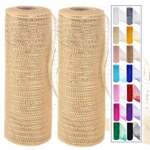 Dekoratives Netzband mit Folie für Kränze, Weihnachtsbaum, Tür, Basteln, Halloween, Dekoration, Hochzeit, Party, Champagner, 2 Stück, 25,4 cm, 9 m Dekoratives Netzband mit Folie für Kränze, Weihnachtsbaum, Tür, Basteln, Halloween, Dekoration, Hochzeit, Party, Champagner, 2 Stück, 25,4 cm, 9 m von Ableme Deco