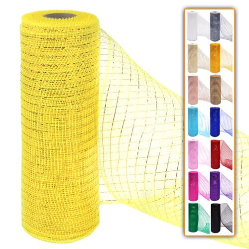 Gelbe Deko-Mesh-Band-Rollen, 25,4 cm, 9,1 m, dekoratives Netzgewebe mit Folie für Kränze, Weihnachtsbaum, Band, Tür, Basteln, Halloween, Dekoration, Hochzeit, Partyzubehör (Gelb, 1 Stück) von Ableme Deco