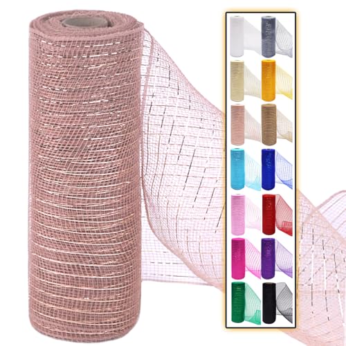 Rotgoldenes Deko-Mesh-Band, 25,4 cm, 9,1 m, dekoratives Netzgewebe mit Folie für Kränze, Weihnachtsbaum, Band, Tür, Basteln, Halloween, Dekoration, Hochzeit, Partyzubehör (Roségold, 1 Stück) von Ableme Deco