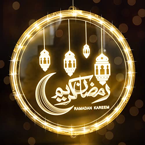 Abnaok Eid Ramadan Lichterkette,6.3 Zoll,Mubarak Home Lampe Dekorationen,LED Muslim Ramadan Lichter,Dekoratives Licht,Mond und Stern Islam Mubarak Dekoration für Outdoor Indoor von Abnaok