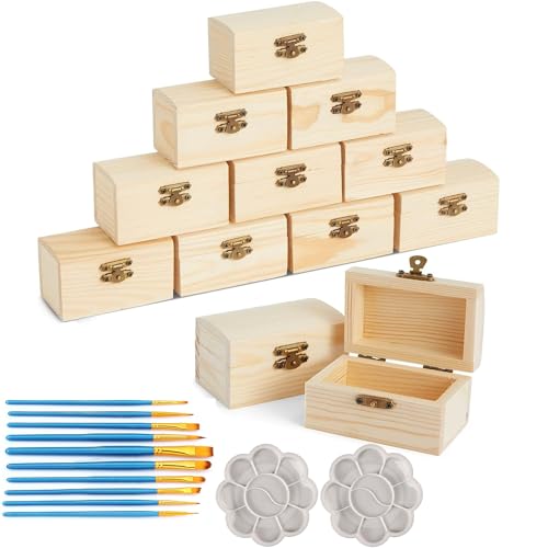 Abnaok Holzkiste Klein, 10 Stück Holz Schatzkiste Schatztruhe Kindergeburtstag mit 2 Zeichenplatten und 10 Pinseln, Bastelset Kindergeburtstag Basteln Abnaok Holzkiste Klein, 10 Stück Holz Schatzkiste Schatztruhe Kindergeburtstag mit 2 Zeichenplatten und 10 Pinseln, Bastelset Kindergeburtstag Basteln von Abnaok