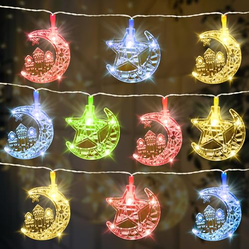 Abnaok Ramadan Lichterkette Deko 3M 20 Muslim Eid LED String, Eid Stern Mond Lichterketten Ramadan Lichter Deko Led Bunte Lichter von Abnaok