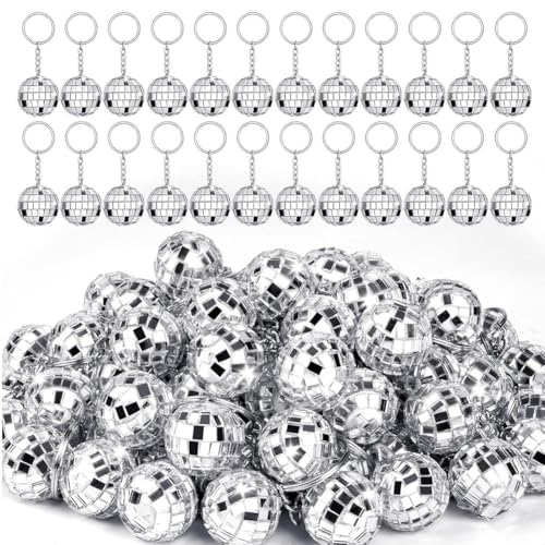 Aboiled 50 Stück Mini-Diskokugel-Schlüsselanhänger, -Diskokugel-Schlüsselanhänger, Partygeschenke für 70er-80er-Diskoparty-Zubehör von Aboiled