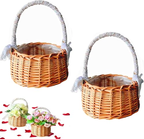 Weiden-Korb, Rattankorb, Hochzeitskorb, Blumenkorb, Hochzeit Streukorb, Mini Geflochtener Blumenkorb für Hochzeit, Rustikal, Braun, Rund, Rattan Weiden-Korb, Rattankorb, Hochzeitskorb, Blumenkorb, Hochzeit Streukorb, Mini Geflochtener Blumenkorb für Hochzeit, Rustikal, Braun, Rund, Rattan von Abonana