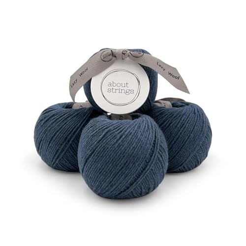 About Strings Lazy Wool – Merinowollmischung Nr. 3 Light DK Garn, 50 g 90 Yards pro Knäuel, 4er-Pack (Denim) von About Strings