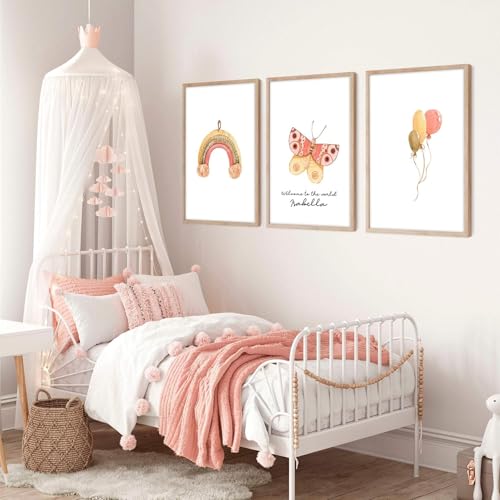 Boho 3er Set Große Wandkunst mit Rahmen, Gerahmte Wandbilder für Babyzimmer von Mädchen, Wanddekorationen für Kinderzimmer,Kinderzimmer Unframed A2 16.54 x 23.39 in / 42 x 59,4 cm von About Wall Art