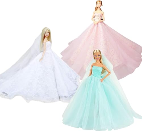 Abree 3 Stück Kleider Set Abendkleid Ballkleid Prinzessin Kleidung Dress Bekleidung mit Brautschleier für Puppen Weihnachten Party Geschenke (A) von Abree