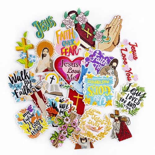 24 Stück Aufnäher zum Aufbügeln, christlich-religiöser Stoffaufnäher mit Bibelvers und Design, bestickte Bügelbilder für Hut, Jeans, Hemd, Jacke, Bibelhülle, Hülle, Dekoration 24 Stück Aufnäher zum Aufbügeln, christlich-religiöser Stoffaufnäher mit Bibelvers und Design, bestickte Bügelbilder für Hut, Jeans, Hemd, Jacke, Bibelhülle, Hülle, Dekoration von Aburbe