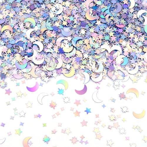 4000 Stück Stern und Mond Konfetti Glitzer, holografische Metallfolie Sterne Mond Glitzer, Pailletten Galaxy schillernde Tischstreuung für Hochzeit, Festival, Party, DIY, Einhorn-Thema, Geburtstag 4000 Stück Stern und Mond Konfetti Glitzer, holografische Metallfolie Sterne Mond Glitzer, Pailletten Galaxy schillernde Tischstreuung für Hochzeit, Festival, Party, DIY, Einhorn-Thema, Geburtstag von Abvsdu