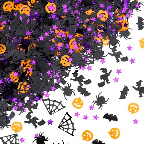 5000 Stück Halloween-Konfetti-Glitzer, Konfetti, Metallic-Pailletten, Kürbis, Spinnennetze, Folienfledermäuse für Halloween-Tischdekorationen, Partyzubehör, Dekoration, 60 g von Abvsdu