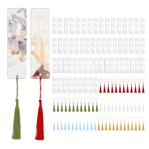 60 Stück Acryl-Lesezeichen-Rohlinge, klares Acryl, DIY-Blanko-Lesezeichen mit 60 mehrfarbigen Lesezeichen-Quasten für DIY und Abschlussfeier, Geschenkanhänger, Dekoration 60 Stück Acryl-Lesezeichen-Rohlinge, klares Acryl, DIY-Blanko-Lesezeichen mit 60 mehrfarbigen Lesezeichen-Quasten für DIY und Abschlussfeier, Geschenkanhänger, Dekoration von Abvsdu