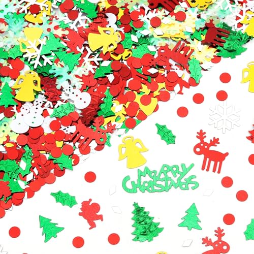 Weihnachts-Konfetti, Weihnachts-Glitzerkonfetti, Weihnachtsmann, Baum, Elch, Schneeflocke, Metallic-Folien-Pailletten, Glitzer-Metallic-Folien-Konfettis für Weihnachten, Tischdekoration, Partyzubehör Weihnachts-Konfetti, Weihnachts-Glitzerkonfetti, Weihnachtsmann, Baum, Elch, Schneeflocke, Metallic-Folien-Pailletten, Glitzer-Metallic-Folien-Konfettis für Weihnachten, Tischdekoration, Partyzubehör von Abvsdu