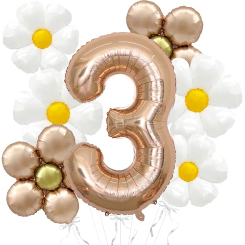 Daisy Balloons Groovy Birthday Decorations - 40 Inch Champagner Gold Number 3 Balloons - Daisy Balloon for Daisy Birthday Party Decoration - Groovy Party Decorations von Abxqa