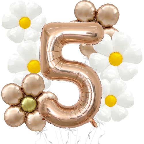Daisy Balloons Groovy Birthday Decorations - 40 Inch Champagner Gold Number 5 Balloons - Daisy Balloon for Daisy Birthday Party Decoration - Groovy Party Decorations Daisy Balloons Groovy Birthday Decorations - 40 Inch Champagner Gold Number 5 Balloons - Daisy Balloon for Daisy Birthday Party Decoration - Groovy Party Decorations von Abxqa