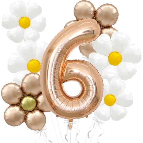 Daisy Balloons Groovy Birthday Decorations - 40 Inch Champagner Gold Number 6 Balloons - Daisy Balloon for Daisy Birthday Party Decoration - Groovy Birthday Party Decorations Daisy Balloons Groovy Birthday Decorations - 40 Inch Champagner Gold Number 6 Balloons - Daisy Balloon for Daisy Birthday Party Decoration - Groovy Birthday Party Decorations von Abxqa