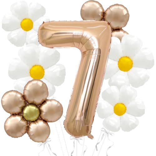 Daisy Balloons Groovy Birthday Decorations - 40 Inch Champagner Gold Number 7 Balloons - Daisy Balloon for Daisy Birthday Party Decoration - Groovy Party Decorations Daisy Balloons Groovy Birthday Decorations - 40 Inch Champagner Gold Number 7 Balloons - Daisy Balloon for Daisy Birthday Party Decoration - Groovy Party Decorations von Abxqa