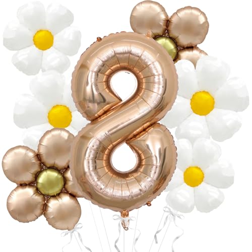 Daisy Balloons Groovy Birthday Decorations - 40 Inch Champagner Gold Number 8 Balloons - Daisy Balloon for Daisy Birthday Party Decoration - Groovy Birthday Party Decorations Daisy Balloons Groovy Birthday Decorations - 40 Inch Champagner Gold Number 8 Balloons - Daisy Balloon for Daisy Birthday Party Decoration - Groovy Birthday Party Decorations von Abxqa