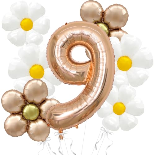 Daisy Balloons Groovy Birthday Decorations - 40 Inch Champagner Gold Number 9 Balloons - Daisy Balloon for Daisy Birthday Party Decoration - Groovy Party Decorations Daisy Balloons Groovy Birthday Decorations - 40 Inch Champagner Gold Number 9 Balloons - Daisy Balloon for Daisy Birthday Party Decoration - Groovy Party Decorations von Abxqa