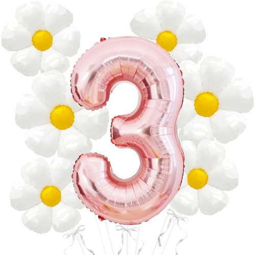 Daisy Balloons Groovy Birthday Decorations - 40 Inch Mylar Rose Gold Number 3 Balloons - Daisy Balloons for Daisy Birthday Party Decoration - Groovy Birthday Party Decorations von Abxqa